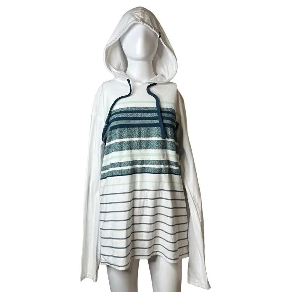 Billabong Mesa Striped Pullover Hoodie White and Green Size Small